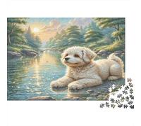 Toy Manchester Terrier Adult Jigsaws 1000 Piece Puppy by Lake at Sunset Impossible Difficult Puzzle | Educational Decompression Game 70x50cm/1000pcs