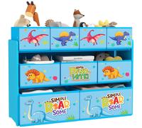 Toy Organizer 3-Tier MDF Blue 9 Removable Boxes Dinosaur 93x30x70cm Kids Storage