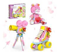 TOY PLAYER 3-in-1 Creator Building Kit, 520 Pieces, Roller Skates, Heart Bear with Rose and Film Projector Girls and Girlfriends