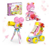 TOY PLAYER 3-in-1 Creator Building Set, 520Pcs Compatible with Lego, Roller Skate, Heart Bear with Rose and Movie Projector, for Girls and Girlfriend