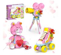TOY PLAYER 520PCS 3-in-1 Creator Building Set for Adult, Compatible with Lego, Roller Skate, Heart Bear with Rose and Movie Projector, for Adult and Girlfriend