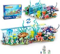 TOY PLAYER Creative 2-in-1 Aquarium Building Block Set, Foldable Ocean Fish Tank Clamping Blocks with Sea Turtles, Manta and Jellyfish, Gift for Adults and Teenagers from 14+ Years (958 Pieces)