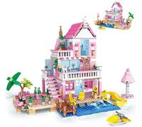 TOY PLAYER Friends Pink Beach House Villa Building Blocks Toy, 2 in1 Girls' Friends House Set, Compatible with LEGO Friends Sets for Girls Age 8-12 (822 PCS)