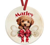 Toy Poodle Christmas Ornament - Personalised Dog Decoration - Custom Ceramic Bauble with Name & Gift Box, UK Made