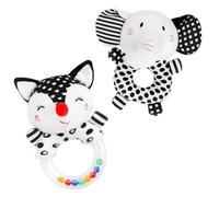 Toy Rattle - Soft Plush Teether, Colorful Animal Friend, Built-in BB Squeak, Fun Sound Plaything | Shower Gift for Home Nursery Party Travel Boys Girls Baby Present