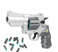 toy Safe Fake Gun Model Revolver Toy Gun for Boy girl with Ejecting Shell Soft Bullets,Realistic Toys Foam Blaster Play (white,grey)12bullet