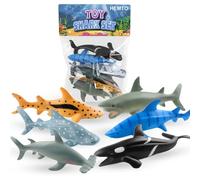 Toy Shark Set (6 Pack) - Educational Shark Toys for Bath Time - Realistic Ocean Creatures Playset with Great White Shark, Orca Whale - Figure Gift Set for Children, Toddlers - Perfect for Cake Toppers