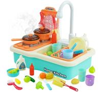 Toy Sink with Running Water | Kitchen Sink Toy | Washing Up Kitchen Dishes for Children Set Imitation Games for Learning with Realistic Light Games (Green)