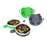 Toy Storage Bag for Kids - 2 PCS Mini Toy Play Mat by Drawstring Portable Toy Storage Bag (Green and Grey)