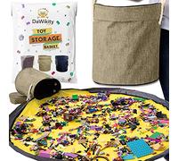 Toy Storage Basket and Play Mat - Building Bricks Toy Storage Organizer - Tidy with Ease - Toy Blocks Mat Storage Bag - Collapsible XL Kids Canvas Bag/Bin - Drawstring Playmat Boy/Girls-15"x14”(BEIGE)