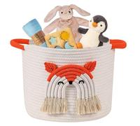 Toy Storage Basket Woven Cotton Rope Cute Cartoon Design, Multifunctional Storage with Handle, Ideal for Kids, Pets, Nursery, Playroom, Living Room, Laundry, and Blanket Organization -Cute Fox Design