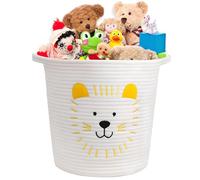 Toy Storage Baskets, Woven Cotton Rope Storage Basket for Kids, Multifunctional Blanket Baskets for Living Room Organizer with Embroidery Decor, Cute Layndry Organizer with Handle for Nursery - Lion