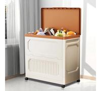 Toy Storage Boxes with Lids - Large Capacity Storage Box with Wheels - Folding Organiser Storage Bins for Toys/Office Supplies/Snacks/Books/Clothes,Brown,60CM/24IN