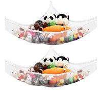 Toy Storage Hammock Rip-Resistant Large Stuffed Toys Organizer Toy Storage Mesh Holder with 9 Hooks for Kids Toys and Plush Animals (2 Pack White)