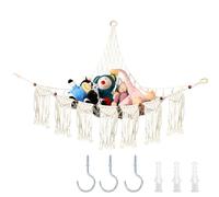 Toy Storage Hammock Stuffed Animals Storage Net Hand Woven Plush Toy Organizer Large Corner Hanging Hammock Net with Hooks for Teddy Bear Toys Holding Nursery Room Decor