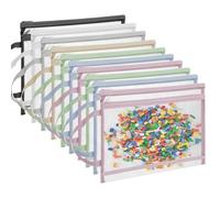 Toy Storage Mesh Bags,10PCS Colored Mesh Zipper Pouch Bags A4 Double-Layer Nylon Puzzle Building Block Organiser Bags with Handle for Home School Office
