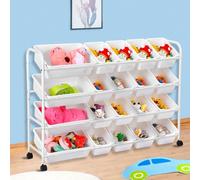 Toy Storage Organizer, 4 Layers Toy Storage Unit Rack with 20 Storage Bins Multipurpose Organize Shelf Toy Box Bookshelf Detachable Kids Toy Organiser Storage Holder for Nursery Room School (White)