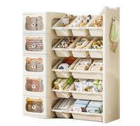 Toy Storage Organizer with Drawers And Bins, Cute Bear Cartoon Bookshelf Toy Organizers Storage, Kids Bin Shelf Bookcase for Bedroom Playroom Organization, Modern Toy Bins for Kids,5 tier
