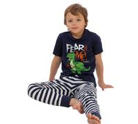 Toy Story Boy's Fear Me Rex Stripe Short-Sleeved Pyjama Set in Navy | Size: 3-4 Years Toy Story Navy 3-4 Years