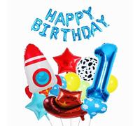 Toy Themed Balloon Colorful latex and foil balloons With Rocket Cowboy Hat Happy Birthday Banner for Kids Inspired Story 1st Birthday Party Decorations