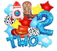 Toy Themed Story Birthday Decoration Balloon Set,Cartoon Style Birthday Rocket,Cowboy Hat,Boots,Clouds,Star Patterns, For kid Party Supply (2nd-Two Infinity and Beyond)