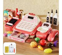 Toy Till Cash Register for Kids,52Pcs Mini Kids Shop Play Till, Play Till for Girls Boys, Pretend Role Play Money Food Learning Toys Gift