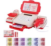 Toy Till Cash Register with Scanner, Calculator Function Cash Register for Kids with Simulation Money Credit Card, Educational Shopping Till Role Play Toys, Red, Heimdekorationen