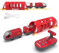 Toy Train Set Remote Control Train, Motorized Trains for wooden track, Electric Train and Tunnel with Sound & Lighting Effect, Magnetic Trains Compatible with Thomas, Brio, Chuggington