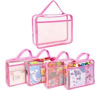 Toy Zippered Blocks Set for boy girls - 4PC Extra Large PVC Storage Organizer Bags with Mesh Side Pockets for Puzzle, Clay, Book, Small Models and Mini Plush Toys. XL: 34 x27 x8 (Pink)