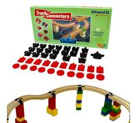 TOY2 Allround XL Set with 41 Rail Connectors Compatible with Brio & Lego Duplo - Construction Set 6 Different Track Connectors - Sustainable Wooden Train & Wooden Rail Set Connectors