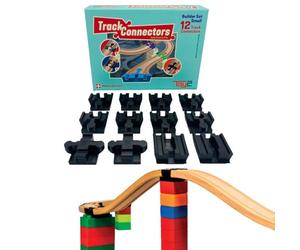 TOY2 Builder Set Small | 12 Toy Train Track Connectors Compatible with Brio & Duplo | Kit w/ 3 Different Track Connectors | Sustainable Wooden Train Set Rail Connector Pack (21001
