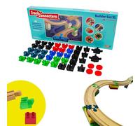 TOY2 Construction Kit | 44 Train Track Connectors Toys Compatible with Brio & Duplo | Kit with 5 Different Rail Connectors | Durable Wooden Rail Connector Set