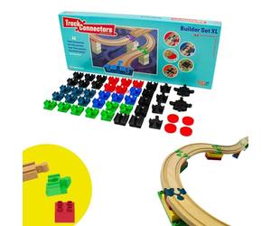 TOY2 Construction Kit | 44 Train Track Connectors Toys Compatible with Brio & Duplo | Kit with 5 Different Rail Connectors | Durable Wooden Rail Connector Set