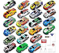 TOYABI 22Pcs Toy Cars with 8 Roadblock, Metal Shell Race Car Set for Kids, Mini Pull Back Playset, Micro Machines Vehicles Toys, Christmas Birthday Party Gifts for 3 4 5 6 7 8 Year Old Boys & Girls