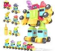 TOYABI Dinosaur Toys 5 in 2 Transformer Robot, 77 Pcs Building Train Sets, Educational Toy Gifts Ideas for 3+ 4 5 6 Years Old Boys, Christmas Birthday Diy Car Presents for Kids, Build Your Own Games