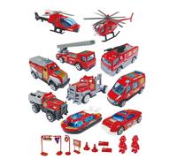 TOYABI Fire Engine Toys, 20Pcs Emergency Vehicles Toys Set, Zinc Alloy Diecast Model, Christmas Birthday Party Gift for 3 4 5 6 7 8 Year Olds Boys