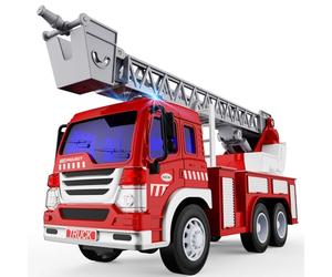 TOYABI Fire Engine Toys, Large Fire Truck Toy with Lights and Sound and Extensible 360-degree Rotating Rescue Ladder, Kids Trucks, Chrismas Brithday Party Gifts for Children Age 3 4 5 6 7 Year olds