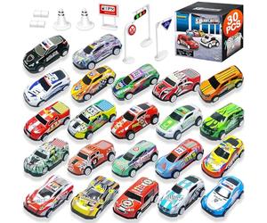 TOYABI Toy Cars for Kids, 22Pcs Metal Race Car Set with 8 Roadblock, Mini Pull Back Playset, Christmas Birthday Party Gifts, Micro Machines Vehicles Toys for 3 4 5 6 7 8 Year Old Boys & Girls
