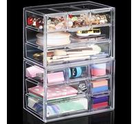 ToyaJeco 2 Packs Desk Storage Organizer with 12 Drawers, Clear Desktop Craft Drawer Cabinet, Stackable Storage Box Caddy for Makeup Jewelry Office Craft Supplies (5+7 Drawers)