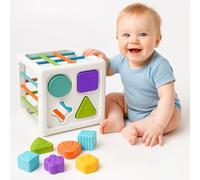 Toyana 11 in 1 Baby Shape Sorter Montessori Sensory Cube with Elastic Bands, Soft Edges, Multi-Textured Blocks Fine Motor Travel Skill Learning & Sorting Activity Toy for Toddler Gift 6+ Months