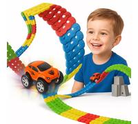 Toyana 184 PCs Flexible Race Magic Car Race Track Set, DIY Bendable Zero Gravity Track Playset with LED Light Up Racing Car Construction Building Kids Toy Gift for Boys Girls Toddler Ages 3+ Year