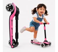 Toyana 3 Wheel Scooter for Kids with LED Light Up Wheels, Easy Foldable Toddler Scooter, Adjustable Height Handlebar Up To 77 cm, Lean to Steer Design for Boys & Girls Aged 3+ Years - Pink