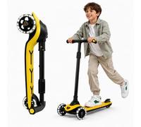 Toyana 3 Wheel Scooter for Kids with LED Light Up Wheels, Easy Foldable Toddler Scooter, Adjustable Height Handlebar Up To 77 cm, Lean to Steer Design for Boys & Girls Aged 3+ Years - Yellow