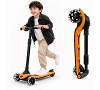 Toyana 3 Wheel Scooter for Kids with LED Light Up Wheels, Easy Foldable Toddler Scooter, Adjustable Height Handlebar Up To 77 cm, Lean to Steer Design for Boys & Girls Aged 3+ Years - Orange