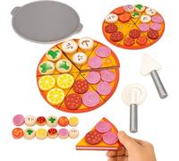 Toyana 30 Pcs Wooden Pizza Play Set for Kids, Slice Cutting Pretend Play Food Toy with Removable Toppings, Pizza Peel Cutter wheel & Box, Kitchen Cooking Simulation Gift Playset for children Ages 3+