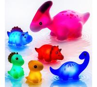 Toyana Baby Bath Toy, 6 PCS Light Up Dinosaurs Toys, 2in1 Floating & Sand Play Luminous Dinosaurs Bath Time Fun Game, Squeeze Rubber Auto LED Glowing Bathtub & Pool Toy Gift for Toddlers 3+ Years