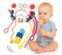 Toyana Baby Sensory Toy, 5-in-1 Montessori Activity Toy with Colourful Silicone Pull String & Press Button, Fine Motor Skills, Early Development Toys for Infants Toddlers