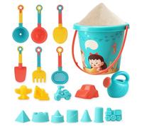 Toyana Beach Toys Set for Kids, 18 PCs Beach Bucket Set with Sand Pit Tools Shovel, Rake, Moulds, Outdoor Summer Sandcastle Playset, Garden Fun Water Activity Play Set Toy for Children Ages 3+ Years