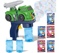 Toyana Bubble Gun for Kids, Take Apart Army Truck Building Toy, Automatic Bubbles Blower Machine with 2 Bottles + 5 x 10ml Bubble Concentrate Sachets (Makes 500ml) Garden Activity Set for Children 3+