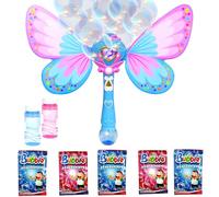 Toyana Butterfly Bubble Wand, Lights & Music Automatic Bubbles Blower with 2 Bottles & 5 x 10ml Bubble Concentrate Sachets (Makes 500ml) Magic Fairy Wand for Garden Activity Toy for Children 3+ Years
